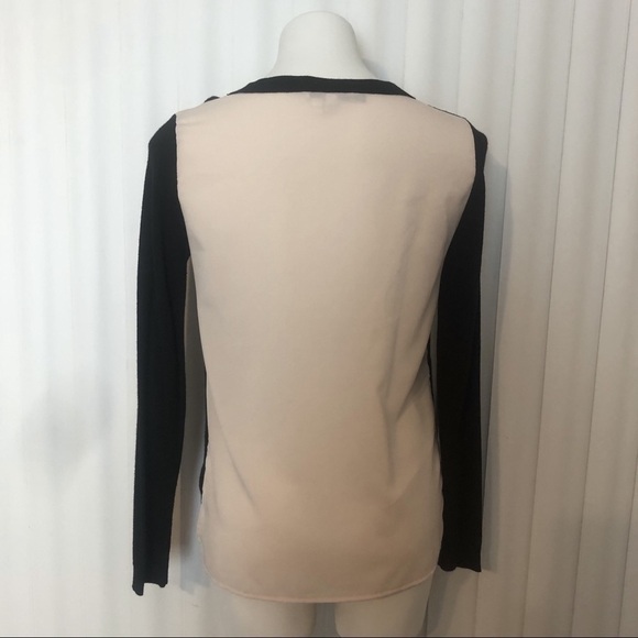 Jennifer Lopez Black and Cream Hi Low Sweater Sheer Long Sleeve Top Size M - Picture 2 of 6